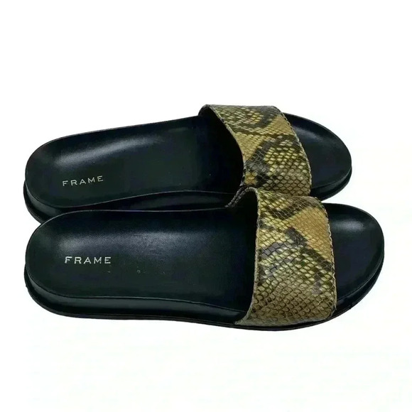 Frame Le Osborne Leather Slides Sandals Size 8, Python leather briny slides - Picture 2 of 7
